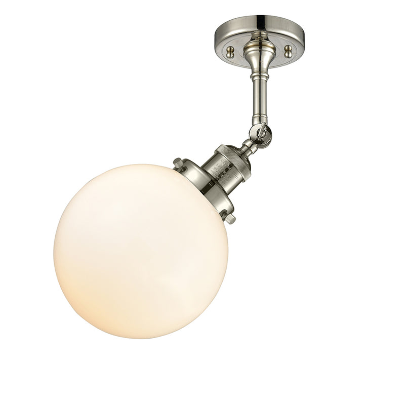 Beacon Semi-Flush Mount shown in the Polished Nickel finish with a Matte White shade