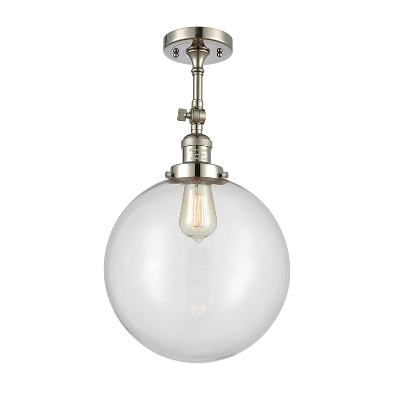 Beacon Semi-Flush Mount shown in the Polished Nickel finish with a Clear shade