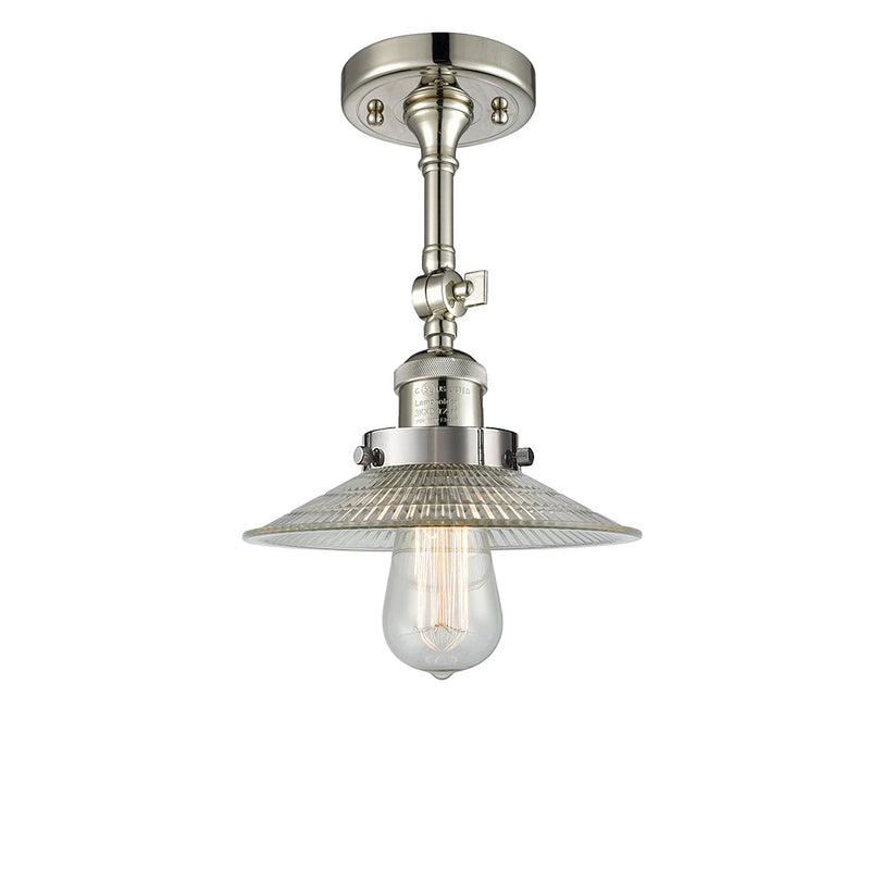 Halophane Semi-Flush Mount shown in the Polished Nickel finish with a Clear Halophane shade