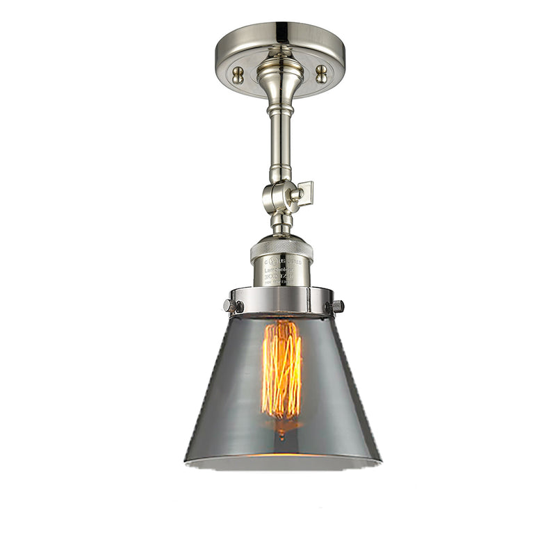 Cone Semi-Flush Mount shown in the Polished Nickel finish with a Plated Smoke shade