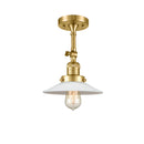 Halophane Semi-Flush Mount shown in the Satin Gold finish with a Matte White Halophane shade