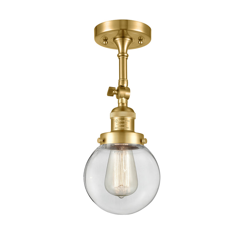 Beacon Semi-Flush Mount shown in the Satin Gold finish with a Clear shade