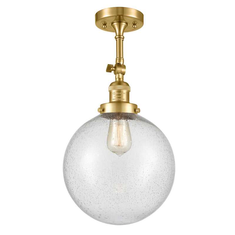 Beacon Semi-Flush Mount shown in the Satin Gold finish with a Seedy shade