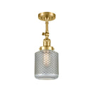 Stanton Semi-Flush Mount shown in the Satin Gold finish with a Clear Wire Mesh shade