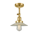 Halophane Semi-Flush Mount shown in the Satin Gold finish with a Clear Halophane shade