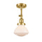 Olean Semi-Flush Mount shown in the Satin Gold finish with a Matte White shade