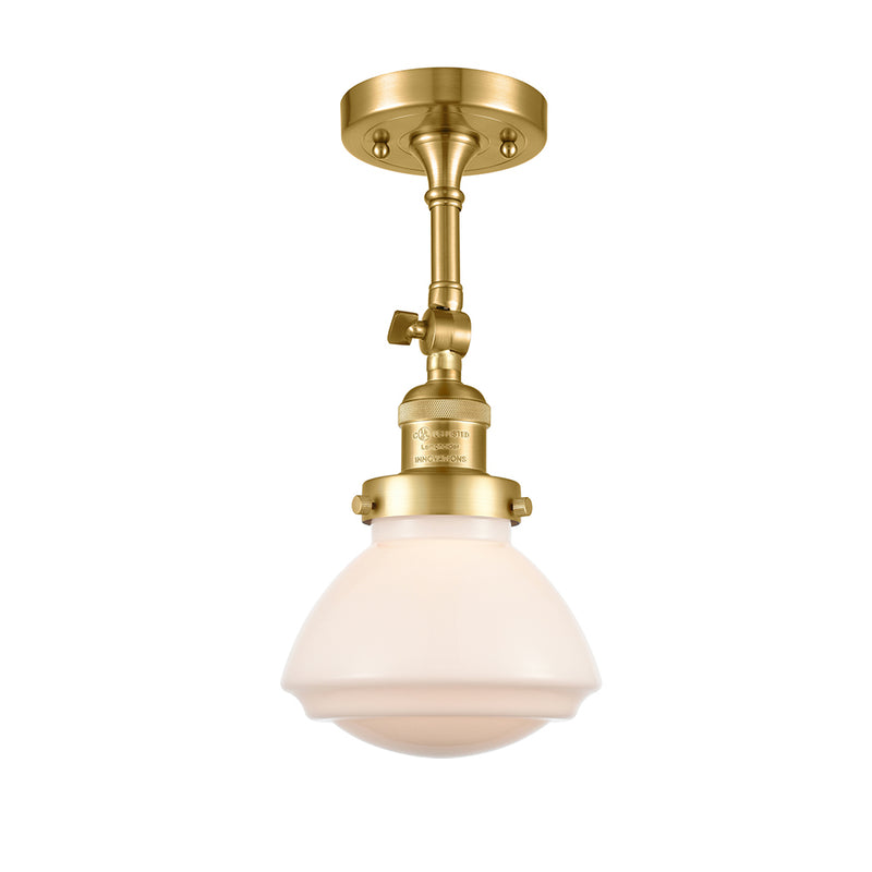 Olean Semi-Flush Mount shown in the Satin Gold finish with a Matte White shade