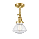 Olean Semi-Flush Mount shown in the Satin Gold finish with a Clear shade