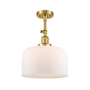 Bell Semi-Flush Mount shown in the Satin Gold finish with a Matte White shade