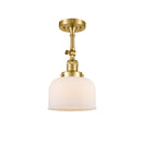 Bell Semi-Flush Mount shown in the Satin Gold finish with a Matte White shade