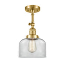 Bell Semi-Flush Mount shown in the Satin Gold finish with a Clear shade