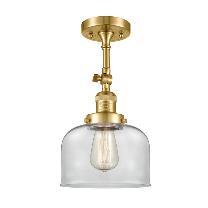 Bell Semi-Flush Mount shown in the Satin Gold finish with a Clear shade