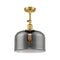 Bell Semi-Flush Mount shown in the Satin Gold finish with a Plated Smoke shade