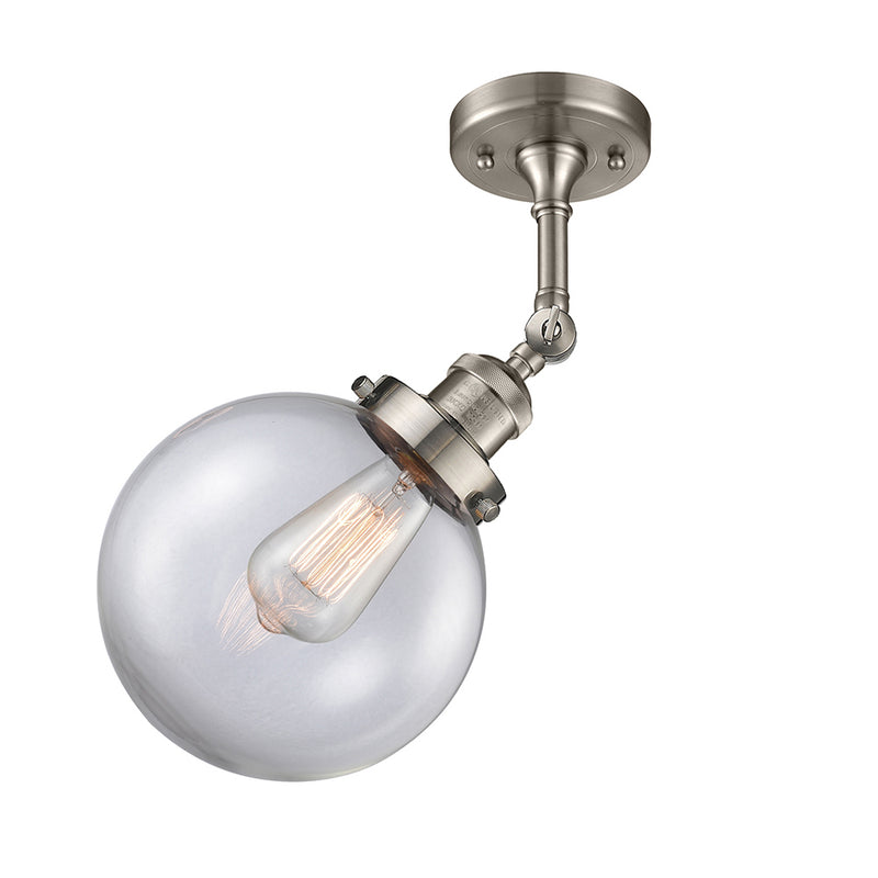 Beacon Semi-Flush Mount shown in the Brushed Satin Nickel finish with a Clear shade