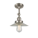 Halophane Semi-Flush Mount shown in the Brushed Satin Nickel finish with a Clear Halophane shade