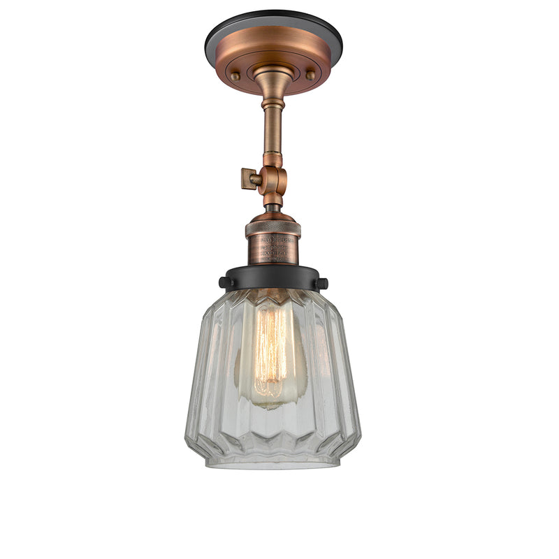 Chatham Semi-Flush Mount shown in the Antique Copper finish with a Clear shade