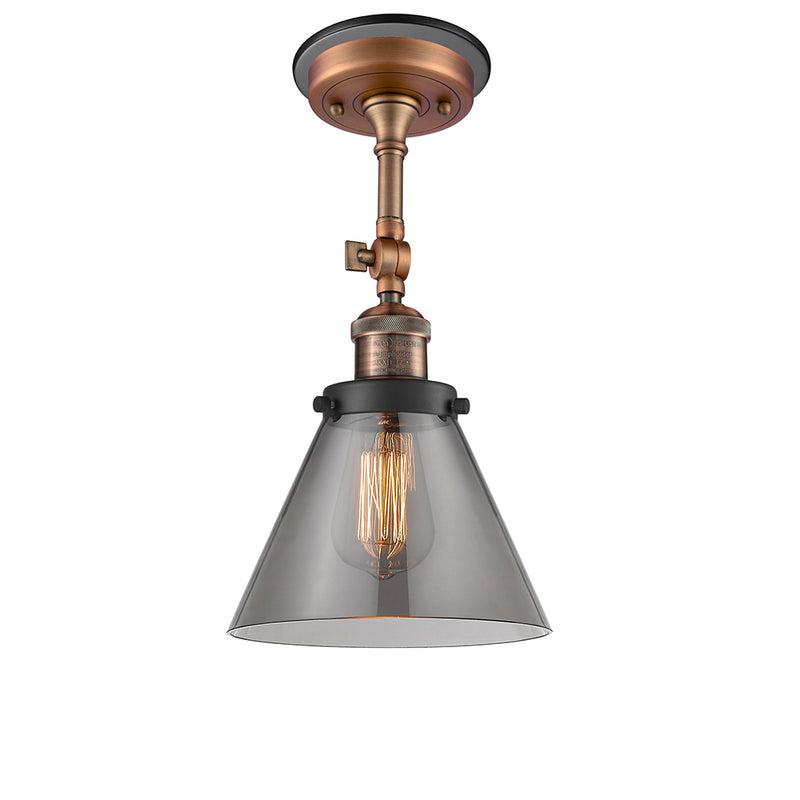 Cone Semi-Flush Mount shown in the Antique Copper finish with a Plated Smoke shade