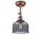 Bell Semi-Flush Mount shown in the Antique Copper finish with a Plated Smoke shade