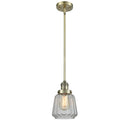 Chatham Mini Pendant shown in the Antique Brass finish with a Clear shade