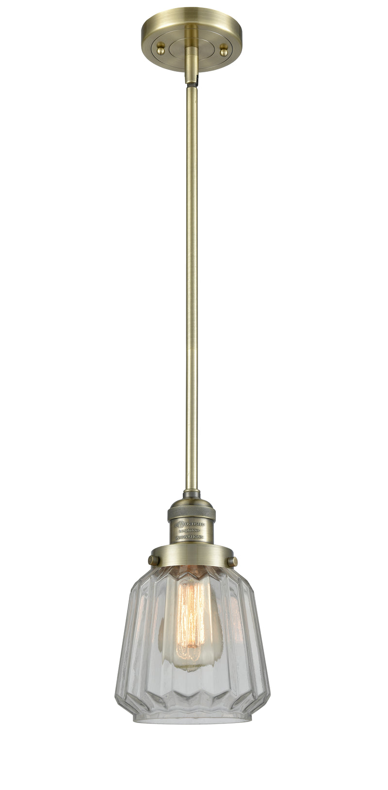 Innovations Lighting Chatham 1-100 watt 6 inch Antique Brass Mini Pendant with Clear Fluted glass and Solid Brass Hang Straight Swivel 201SABG142