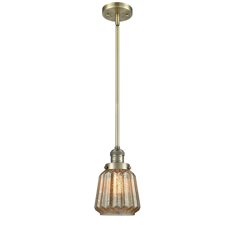 Chatham Mini Pendant shown in the Antique Brass finish with a Mercury shade