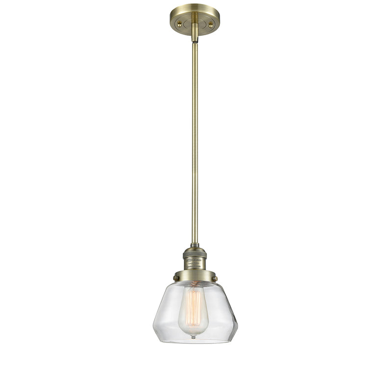 Fulton Mini Pendant shown in the Antique Brass finish with a Clear shade