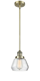 Innovations Lighting Fulton 1-100 watt 7 inch Antique Brass Mini Pendant with Clear glass and Solid Brass Hang Straight Swivel 201SABG172