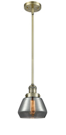 Innovations Lighting Fulton 1-100 watt 7 inch Antique Brass Mini Pendant with Smoked glass and Solid Brass Hang Straight Swivel 201SABG173