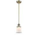 Canton Mini Pendant shown in the Antique Brass finish with a Matte White shade