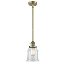 Canton Mini Pendant shown in the Antique Brass finish with a Clear shade