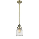 Canton Mini Pendant shown in the Antique Brass finish with a Seedy shade