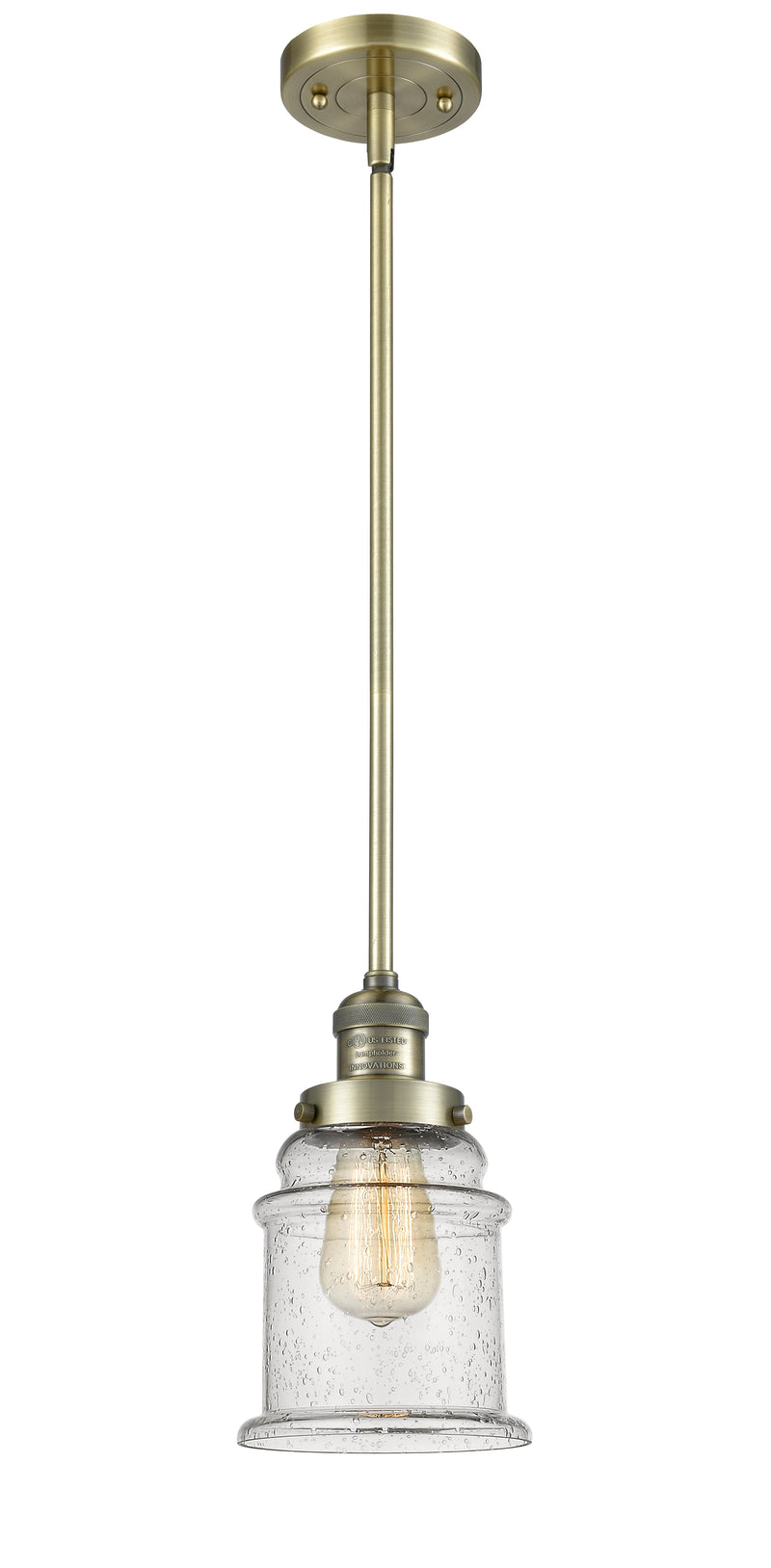 Innovations Lighting Canton 1-100 watt 6.5 inch Antique Brass Mini Pendant with Seedy glass and Solid Brass Hang Straight Swivel 201SABG184