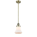 Bellmont Mini Pendant shown in the Antique Brass finish with a Matte White shade