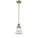 Bellmont Mini Pendant shown in the Antique Brass finish with a Clear shade