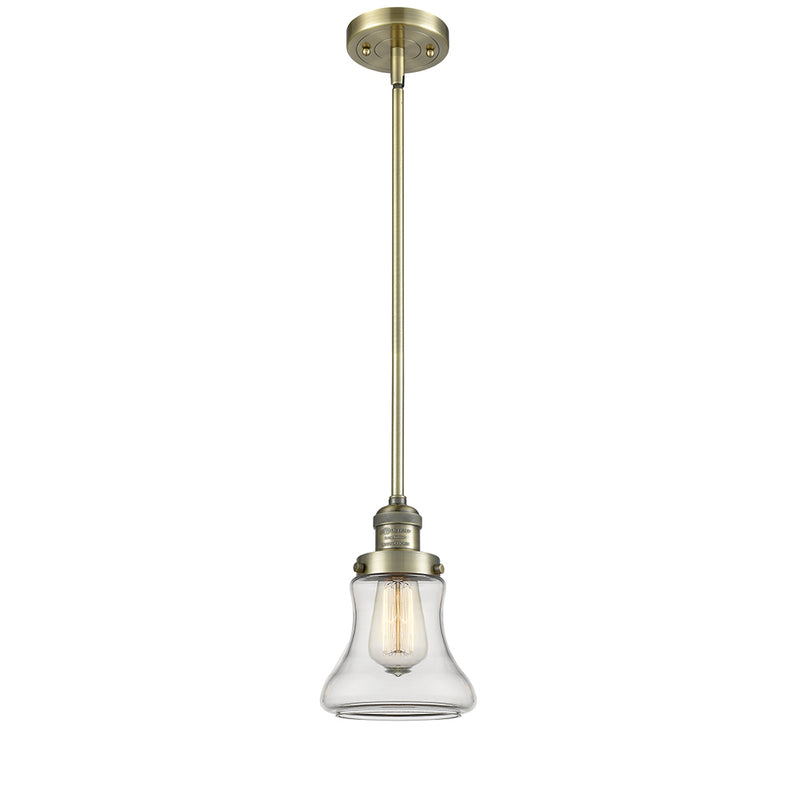 Bellmont Mini Pendant shown in the Antique Brass finish with a Clear shade