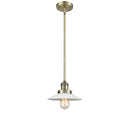 Halophane Mini Pendant shown in the Antique Brass finish with a Matte White Halophane shade