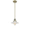 Halophane Mini Pendant shown in the Antique Brass finish with a Matte White Halophane shade