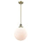 Beacon Mini Pendant shown in the Antique Brass finish with a Matte White shade