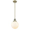 Beacon Mini Pendant shown in the Antique Brass finish with a Matte White shade