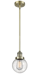 Innovations Lighting Beacon 1-100 watt 6 inch Antique Brass Mini Pendant with Seedy glass and Solid Brass Hang Straight Swivel 201SABG2046