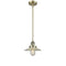 Halophane Mini Pendant shown in the Antique Brass finish with a Clear Halophane shade