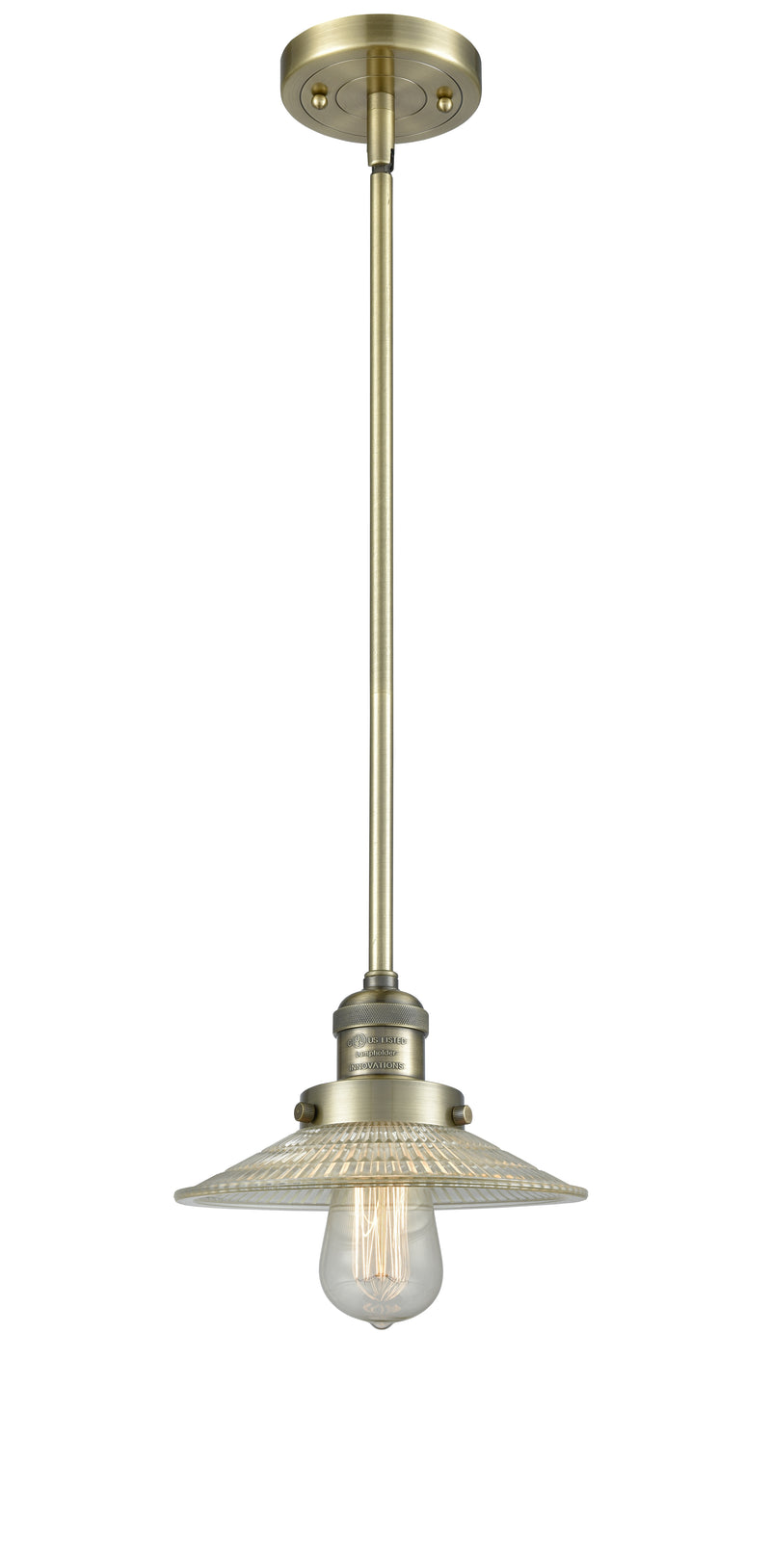 Innovations Lighting Halophane 1-100 watt 10 inch Antique Brass Mini Pendant with Halophane glass and Solid Brass Hang Straight Swivel 201SABG2