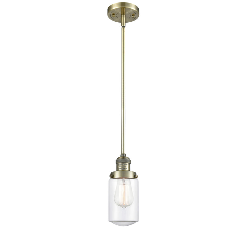 Dover Mini Pendant shown in the Antique Brass finish with a Clear shade