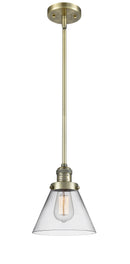 Innovations Lighting Large Cone 1-100 watt 8 inch Antique Brass Mini Pendant with Clear glass and Solid Brass Hang Straight Swivel 201SABG42