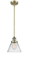 Innovations Lighting Large Cone 1-100 watt 8 inch Antique Brass Mini Pendant with Clear glass and Solid Brass Hang Straight Swivel 201SABG42