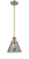 Innovations Lighting Large Cone 1-100 watt 8 inch Antique Brass Mini Pendant with Smoked glass and Solid Brass Hang Straight Swivel 201SABG43