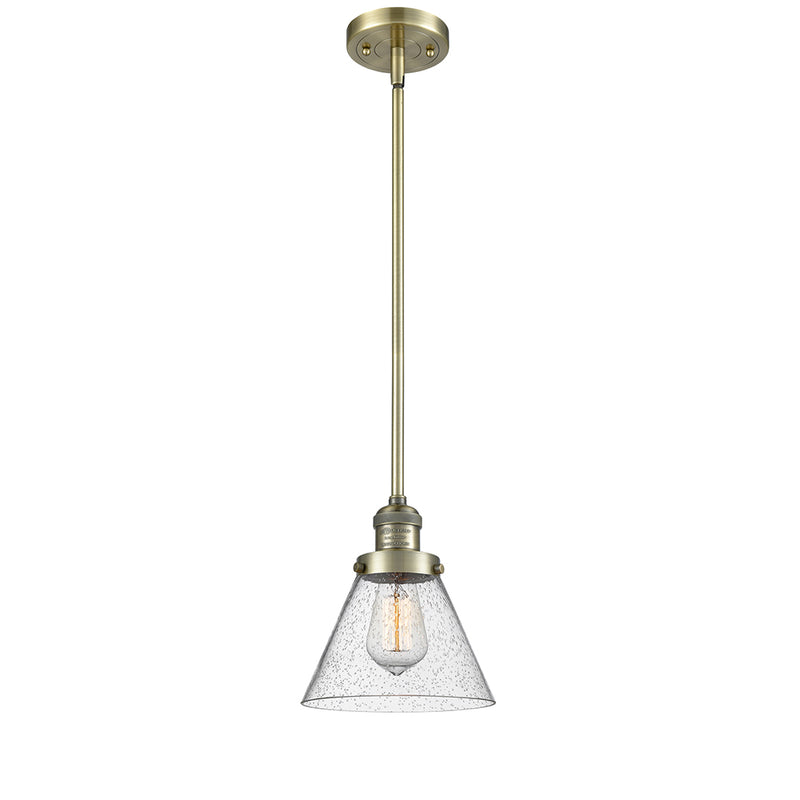 Cone Mini Pendant shown in the Antique Brass finish with a Seedy shade