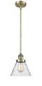 Innovations Lighting Large Cone 1-100 watt 8 inch Antique Brass Mini Pendant with Seedy glass and Solid Brass Hang Straight Swivel 201SABG44