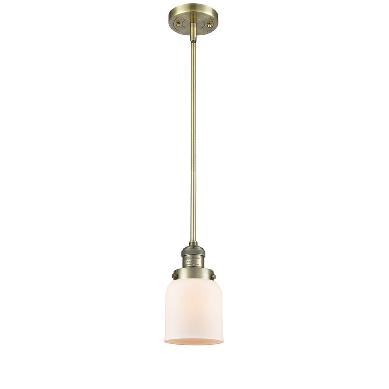 Bell Mini Pendant shown in the Antique Brass finish with a Matte White shade