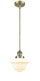 Innovations Lighting Small Oxford 1-100 watt 8 inch Antique Brass Mini Pendant with Matte White Cased glass and Solid Brass Hang Straight Swivel 201SABG531